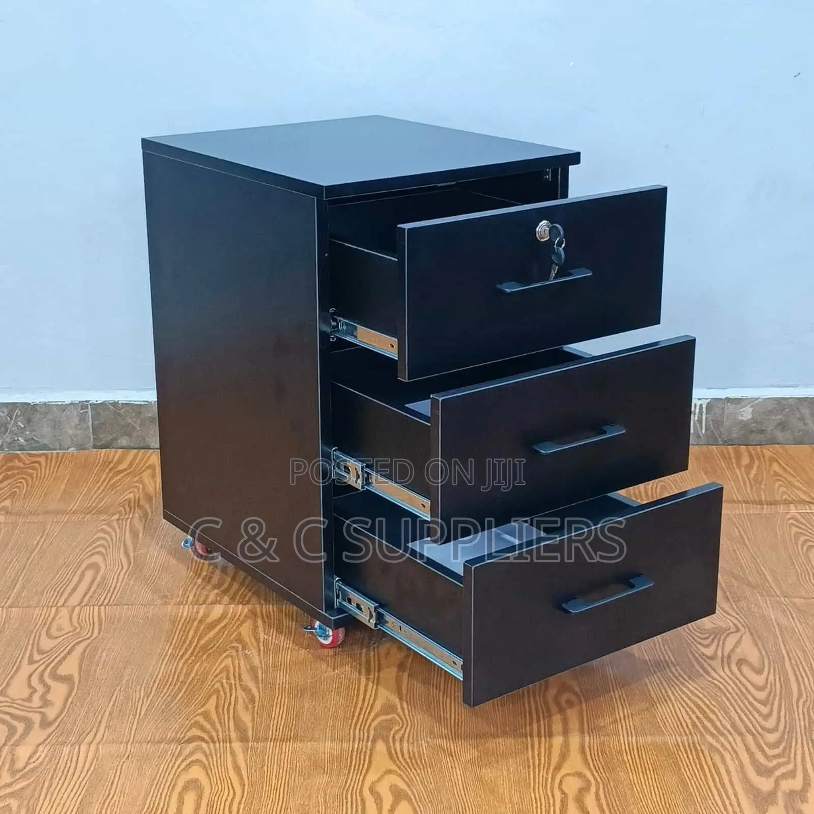 Black Pedestal Cabinet-3 Drawer