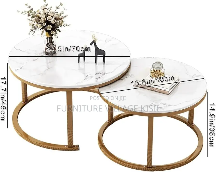 Office Furniture; 2Pieces of Marble Golden Frame Coffee Table