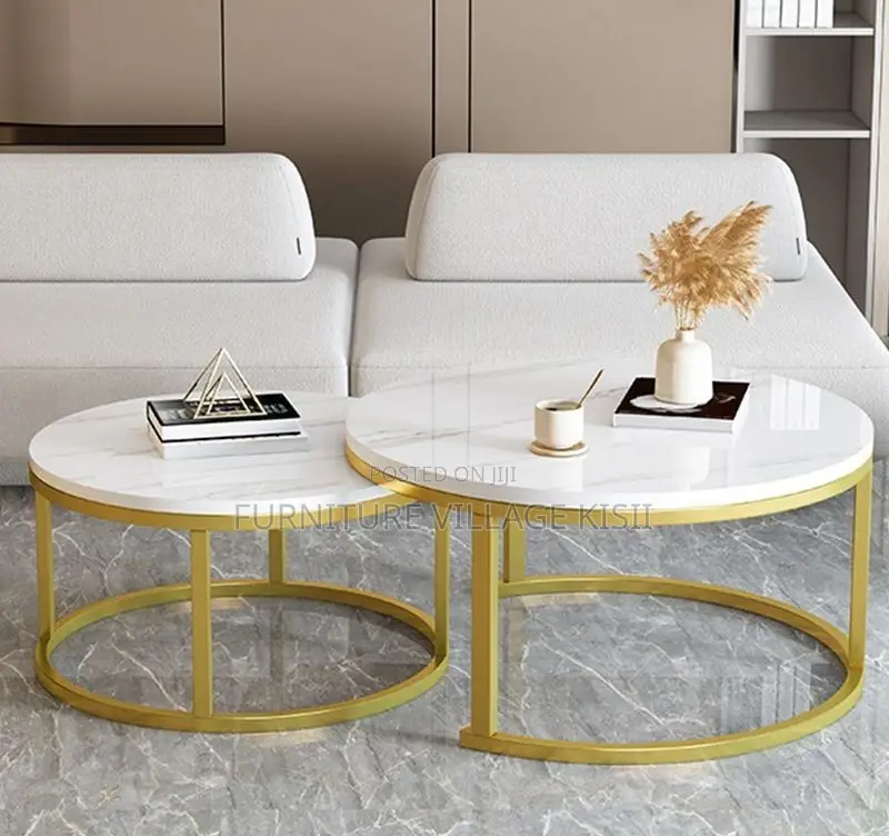 Office Furniture; 2Pieces of Marble Golden Frame Coffee Table