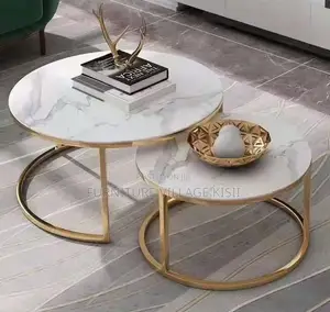 Office Furniture; 2Pieces of Marble Golden Frame Coffee Table