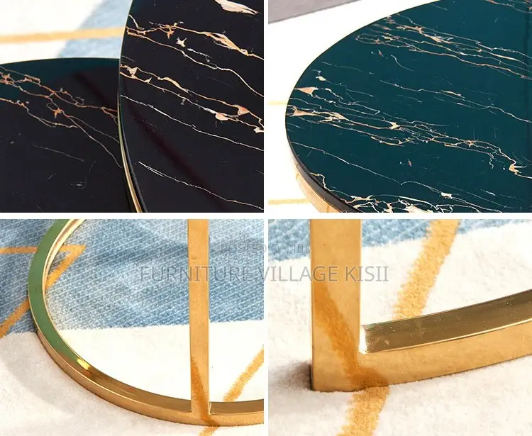 Office Furniture; 2Pieces of Marble Golden Frame Coffee Table