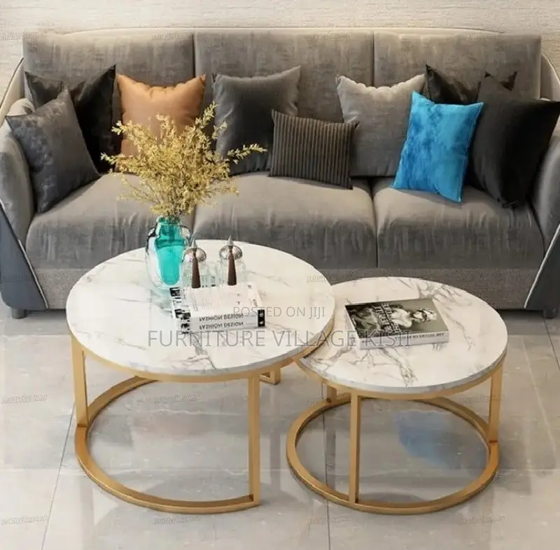 Office Furniture; 2Pieces of Marble Golden Frame Coffee Table