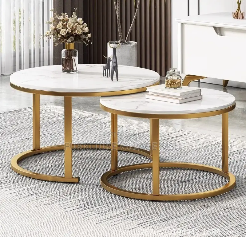 Office Furniture; 2Pieces of Marble Golden Frame Coffee Table