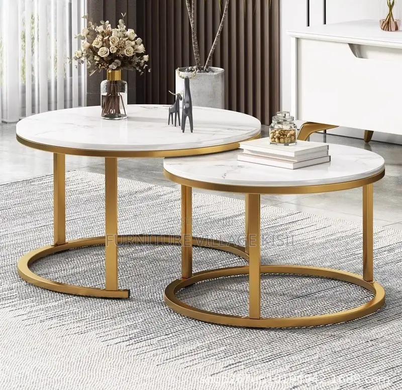 Office Furniture; 2Pieces of Marble Golden Frame Coffee Table