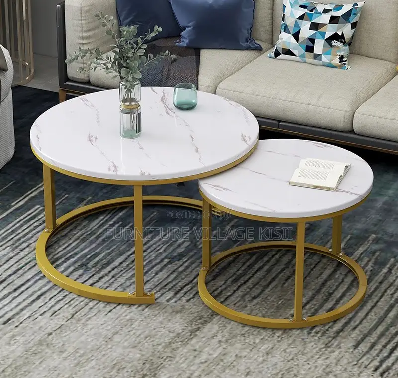 Office Furniture; 2Pieces of Marble Golden Frame Coffee Table