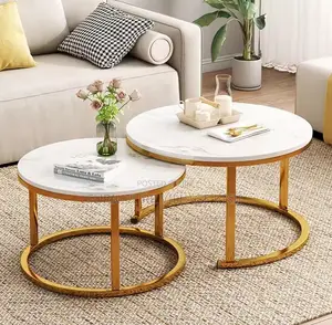 Office Furniture; 2Pieces of Marble Golden Frame Coffee Table
