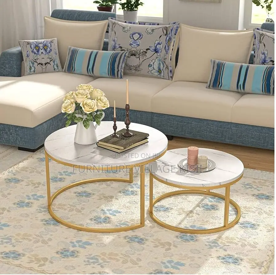 Office Furniture; 2Pieces of Marble Golden Frame Coffee Table