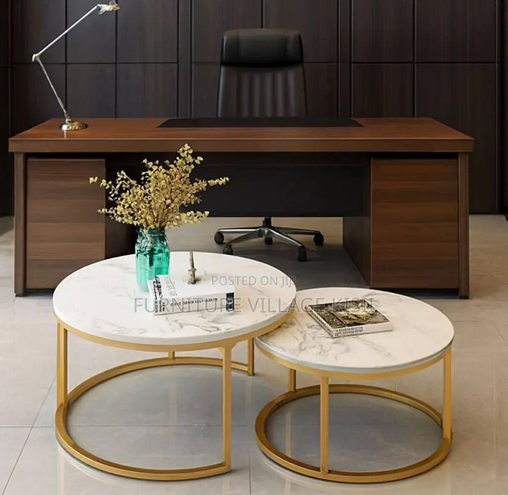 Office Furniture; 2Pieces of Marble Golden Frame Coffee Table