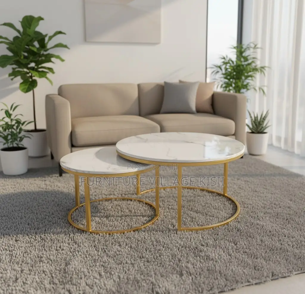 Office Furniture; 2Pieces of Marble Golden Frame Coffee Table