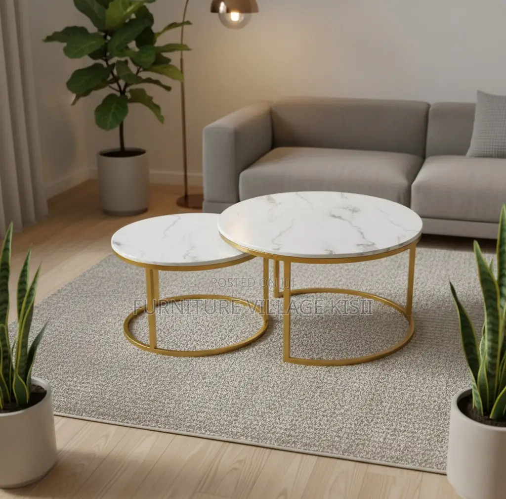 Office Furniture; 2Pieces of Marble Golden Frame Coffee Table
