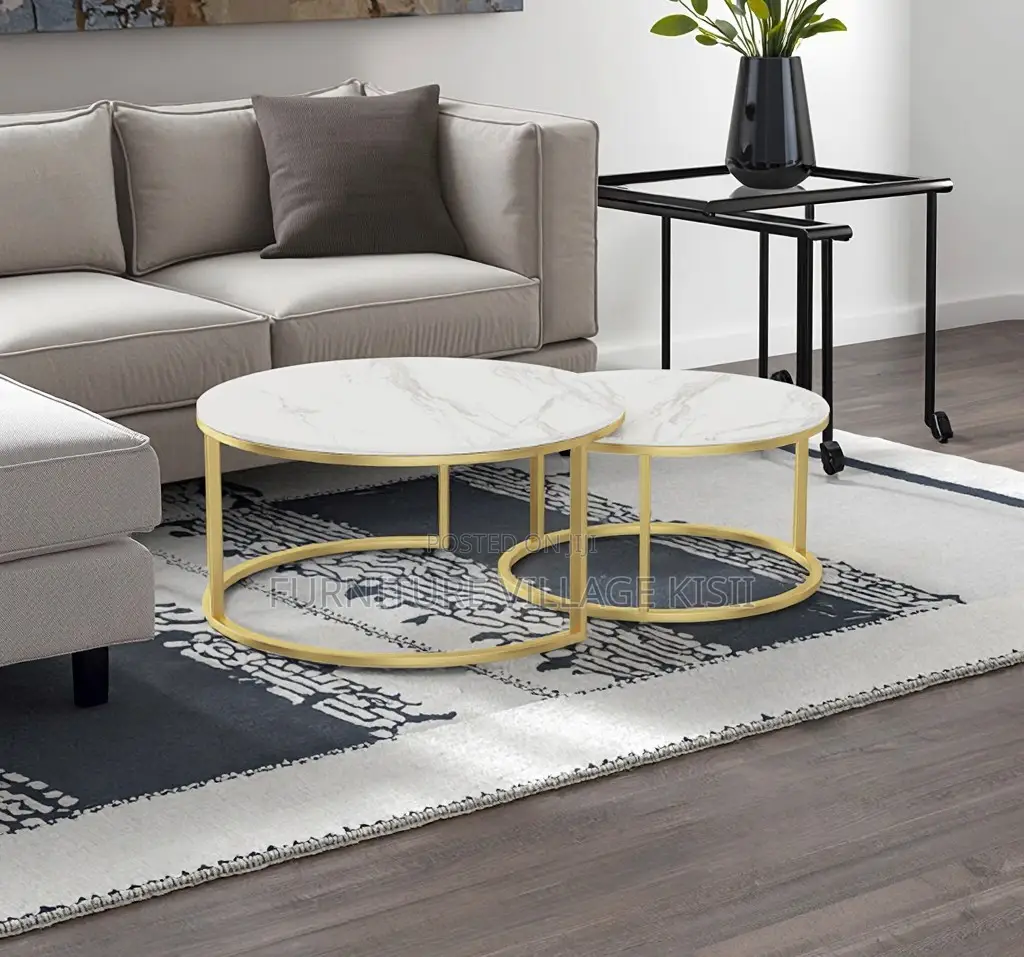 Office Furniture; 2Pieces of Marble Golden Frame Coffee Table