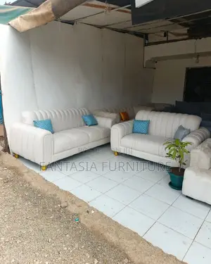 5 Seater (3+2) Cream Channel-Tufted Sofa Set