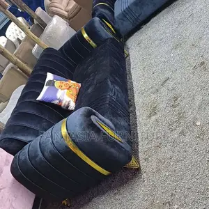 3 Seater Lux Dark Blue Sofa With Gold Trim