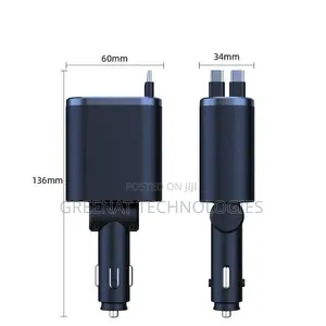 LC-040 5 in 1 Car Charger With Retractable Type C Lightning Cables