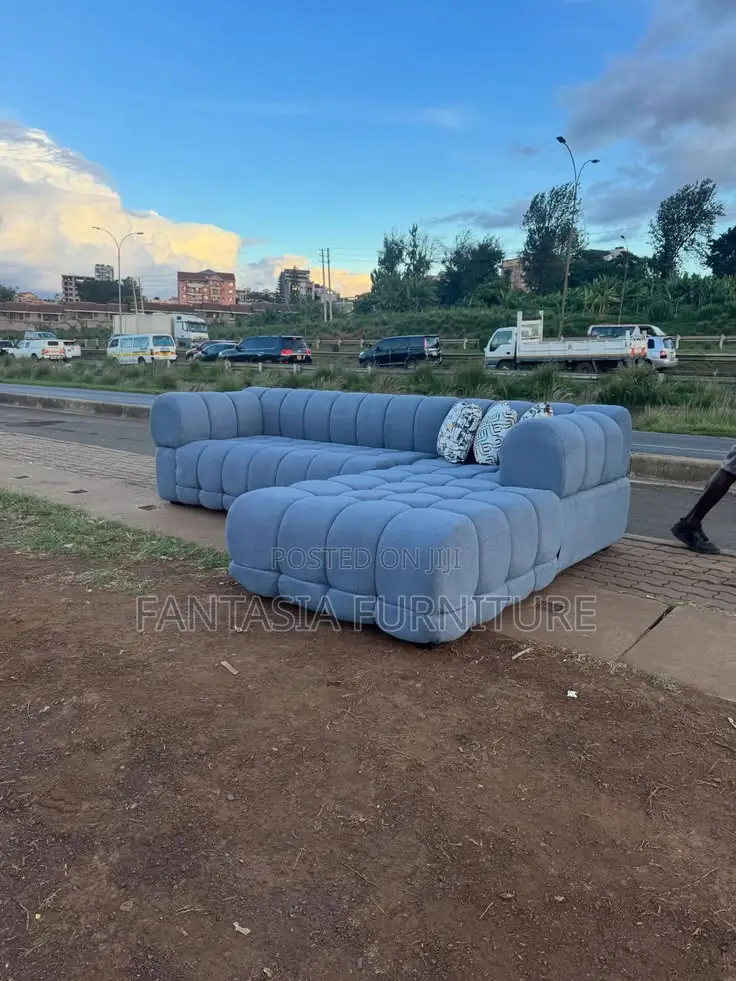 5 Seater Blue-Grey Bubble L-Shape Sofa