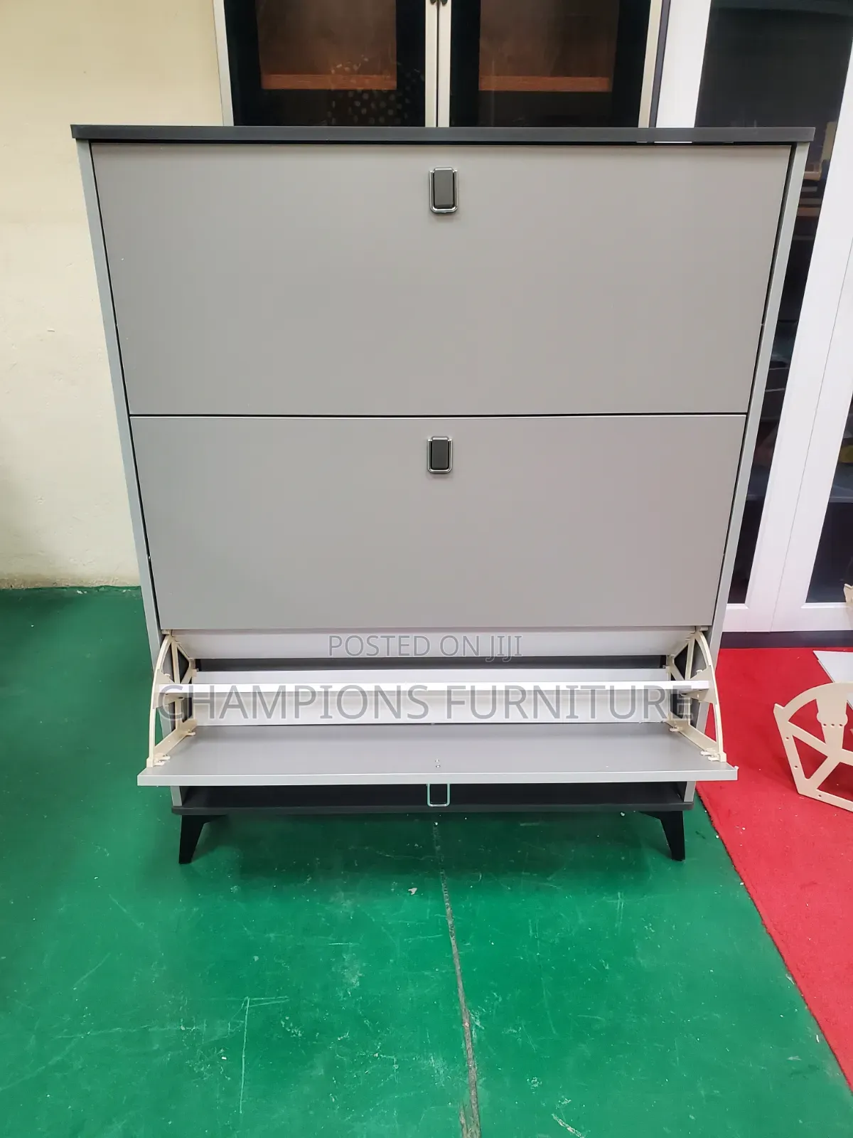 Grey and Black Shoe Cabinet