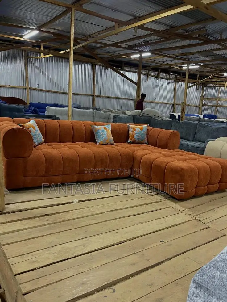 5 Seater Terracotta Bubble L-Shape Sofa