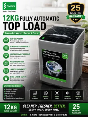 12kg Syinix Fully Automatic Top Load 25months Warranty
