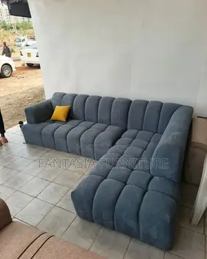 5 Seater Slate Grey Ribbed Bubble L-Shape Sofa