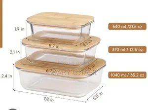 3pc Glass Bowl Containers at With Bamboo Rid