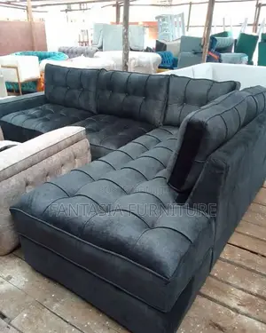 5 Seater Jet Grey Box-Tufted L-Shape Sofa