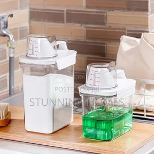 Non Spill Laundry Detergent Storage Jars With a Measuring Cup