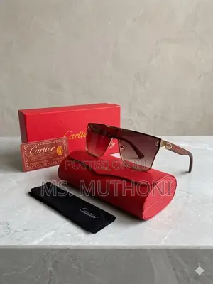 Luxury Cartier Flat-Top Sunglasses With Distinctive Wood-Grain Temples