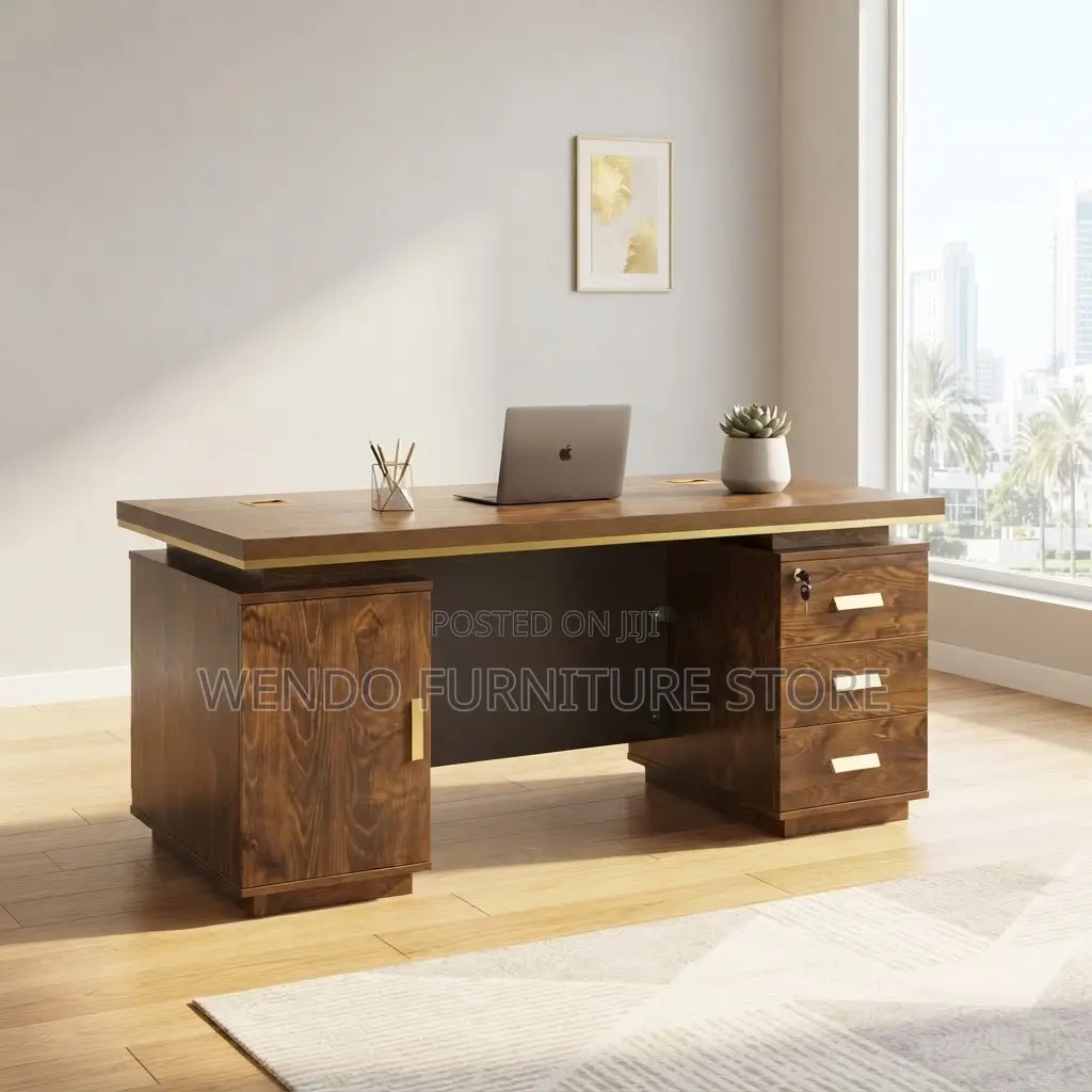 Office Desks; 140CM Brown-Golden Executive Desk