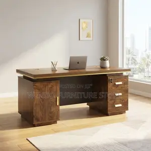 Office Desks; 140CM Brown-Golden Executive Desk