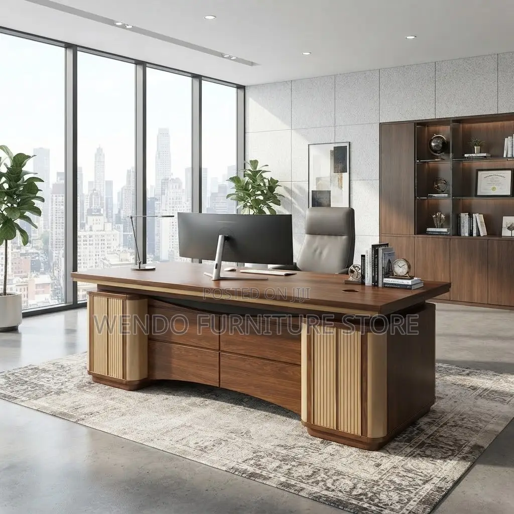 Office Desks; 140CM Brown-Golden Executive Desk