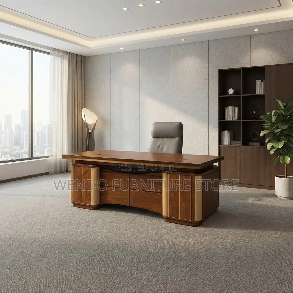 Office Desks; 140CM Brown-Golden Executive Desk