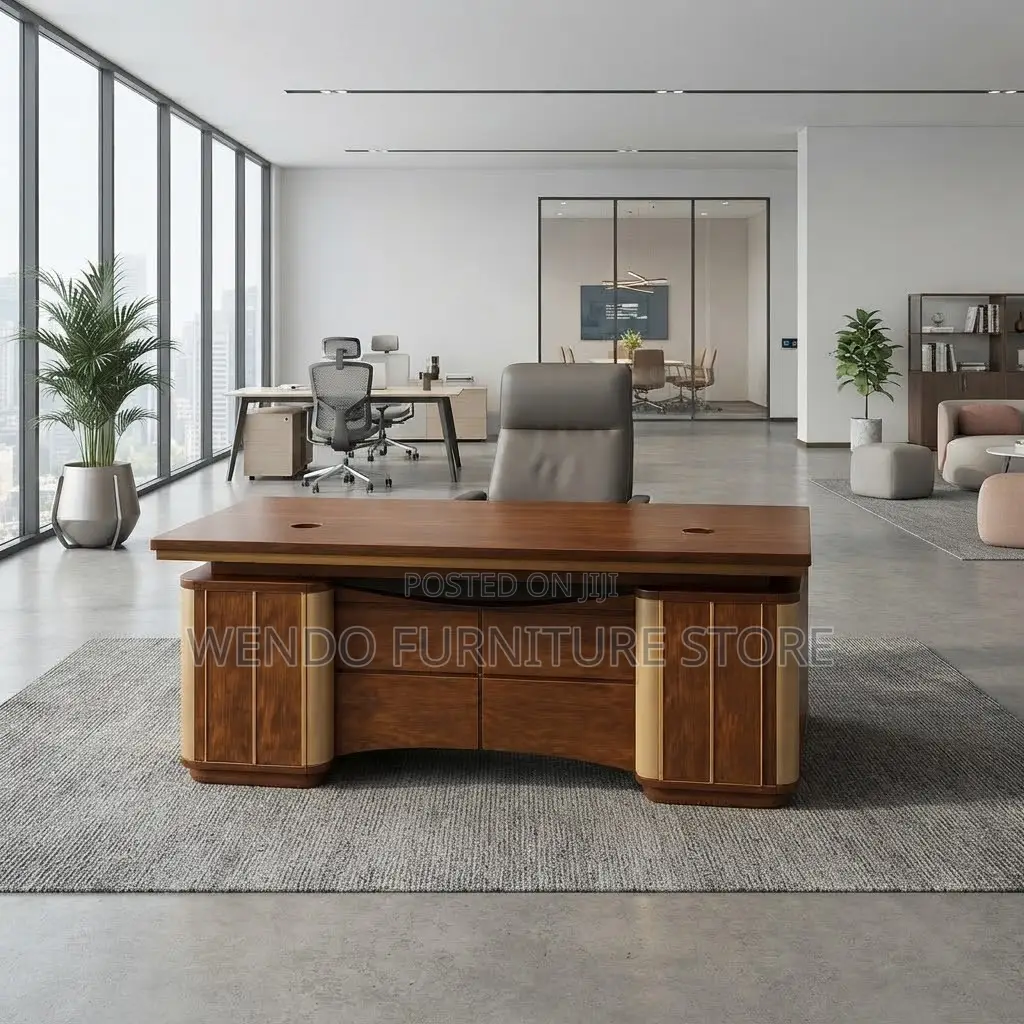 Office Desks; 140CM Brown-Golden Executive Desk