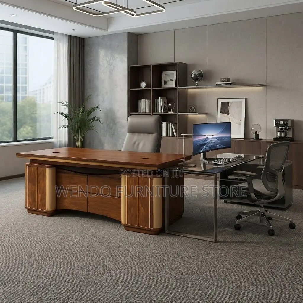 Office Desks; 140CM Brown-Golden Executive Desk
