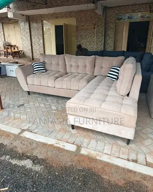 5 Seater Taupe Tufted L-Shape Sofa
