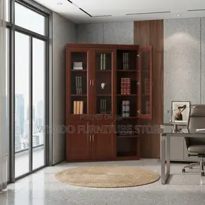 Office Cabinet; Three Doors Office Storage Mahogany Finish Cabinet