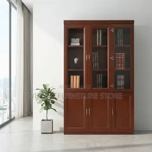 Office Cabinet; Three Doors Office Storage Mahogany Finish Cabinet