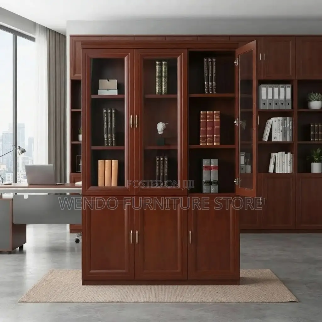 Office Cabinet; Three Doors Office Storage Mahogany Finish Cabinet