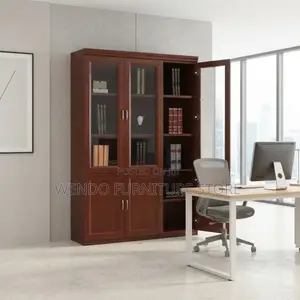 Office Cabinet; Three Doors Office Storage Mahogany Finish Cabinet