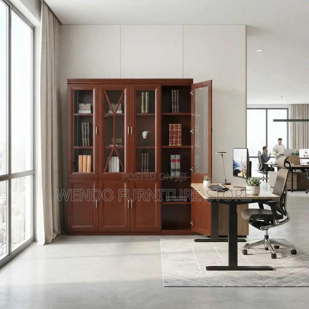 Office Cabinet; Three Doors Office Storage Mahogany Finish Cabinet
