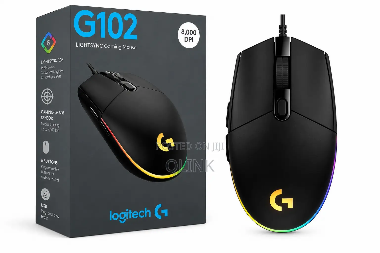 Logitech G102 LIGHTSYNC RGB 6 Button USB Gaming Mouse - Black