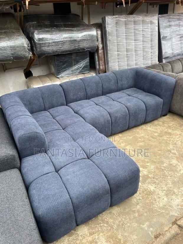 5 Seater Denim Grey Bubble L-Shape Sofa: Free Delivery