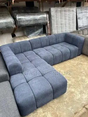 5 Seater Denim Grey Bubble L-Shape Sofa: Free Delivery