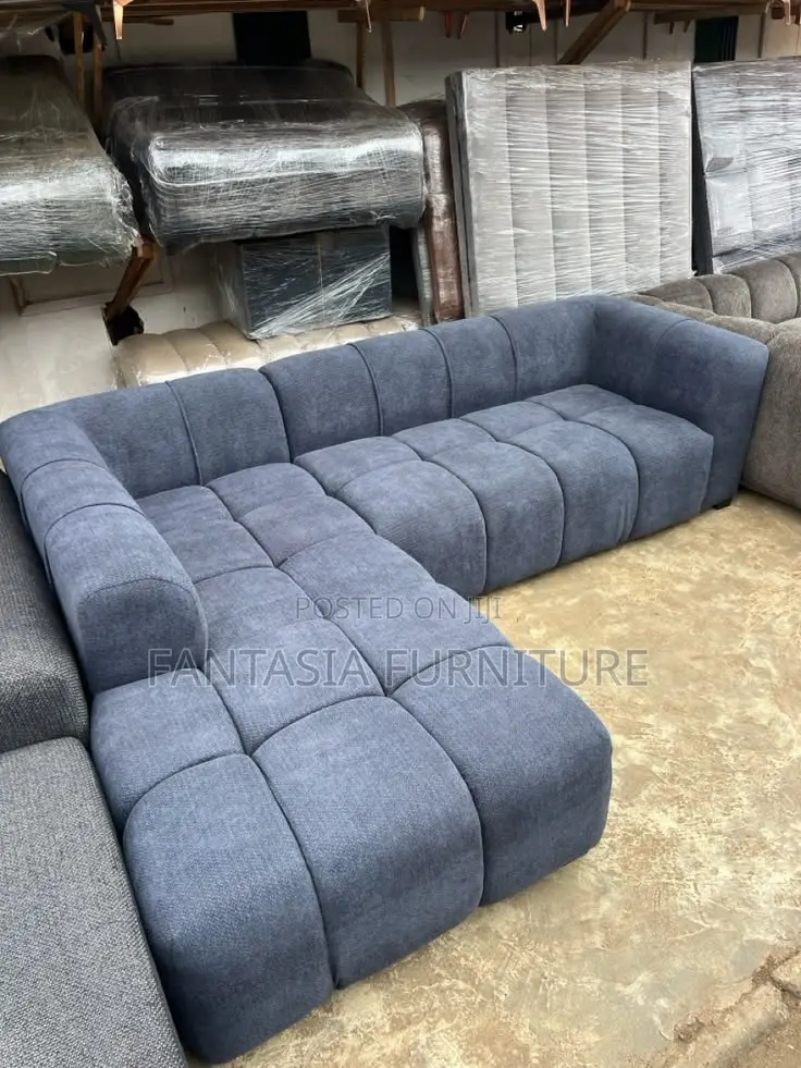 5 Seater Denim Grey Bubble L-Shape Sofa: Free Delivery