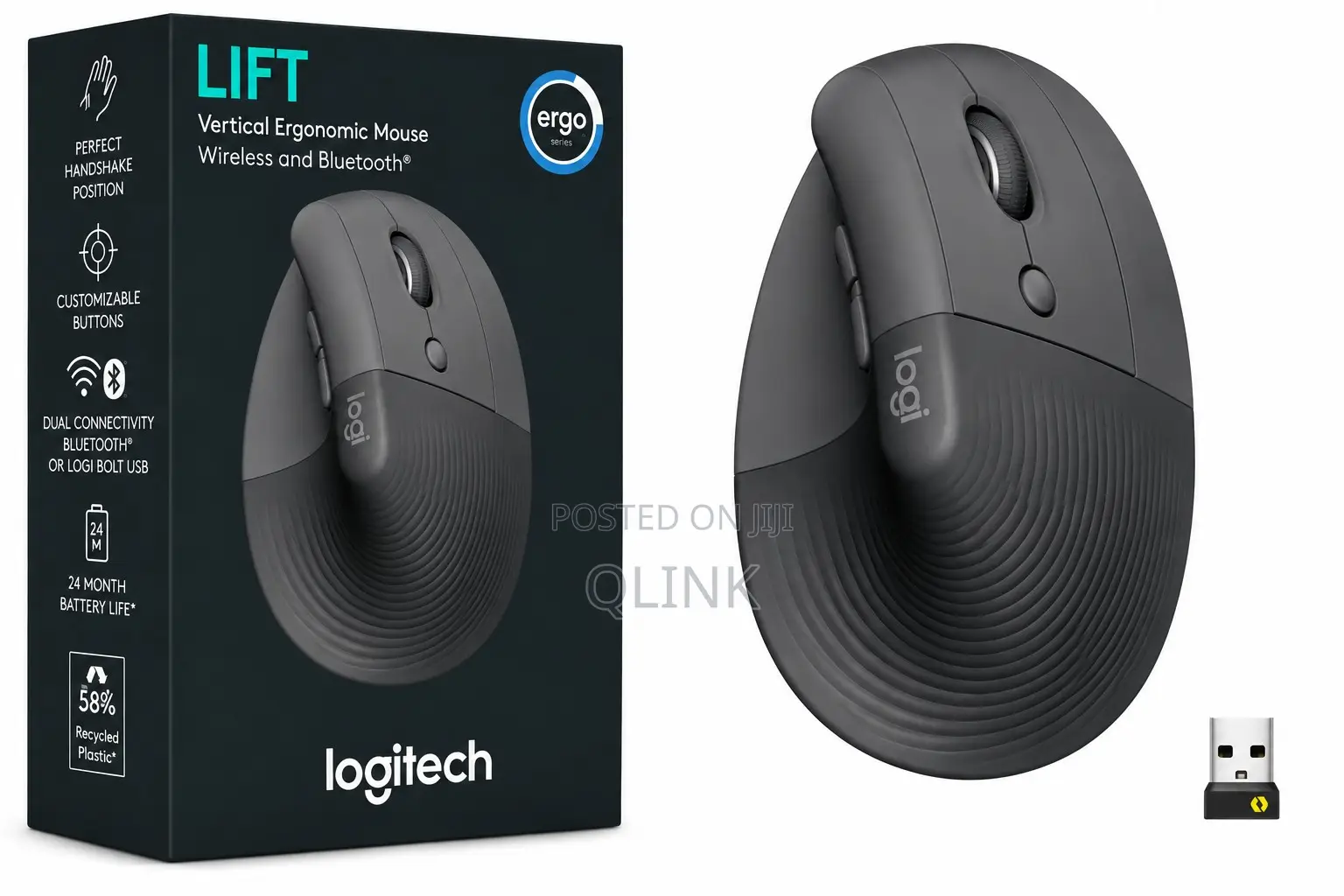 Logitech Lift Vertical Ergonomic Wireless and Bluetooth Mouse