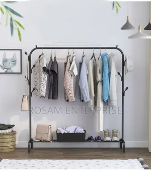 Single Pole Standing Iron Cloth Drying Rack With an Under Shoe Rack
