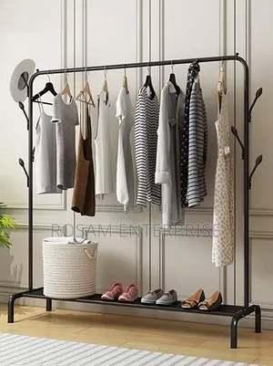 Single Pole Standing Iron Cloth Drying Rack With an Under Shoe Rack