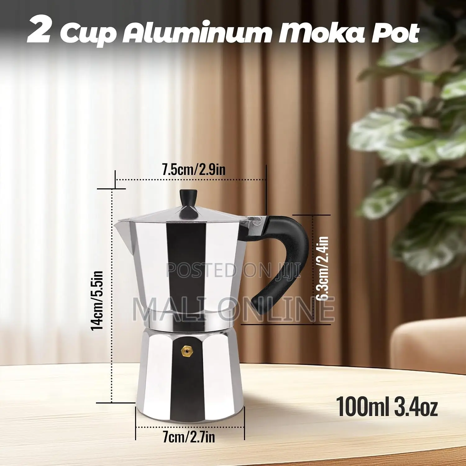 2 Cup Moka Pot Aluminium Stovetop Manual Coffee Maker