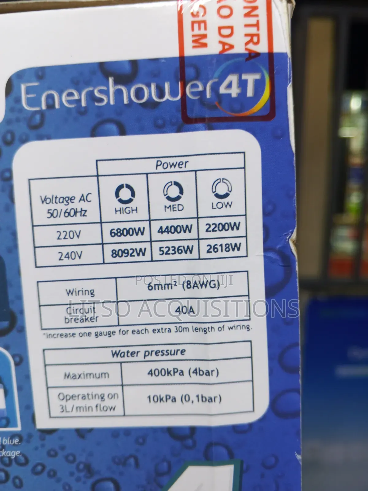 Instant Electric Shower 6800W | Enerbras Enershower 4T | Low Pressure
