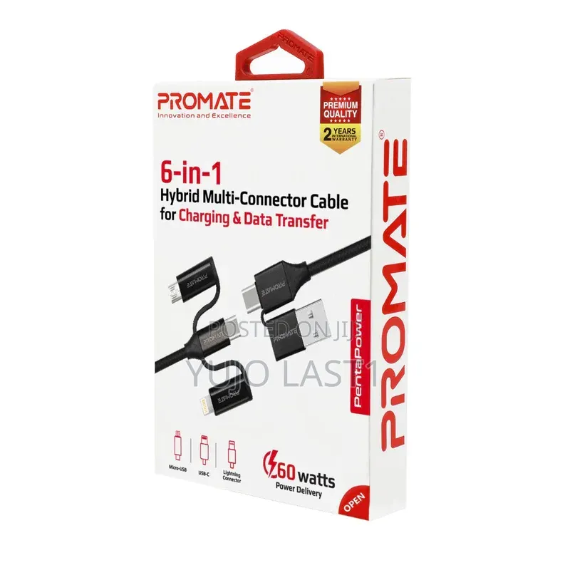 Promate PentaPower 60W 6-in-1 Cable