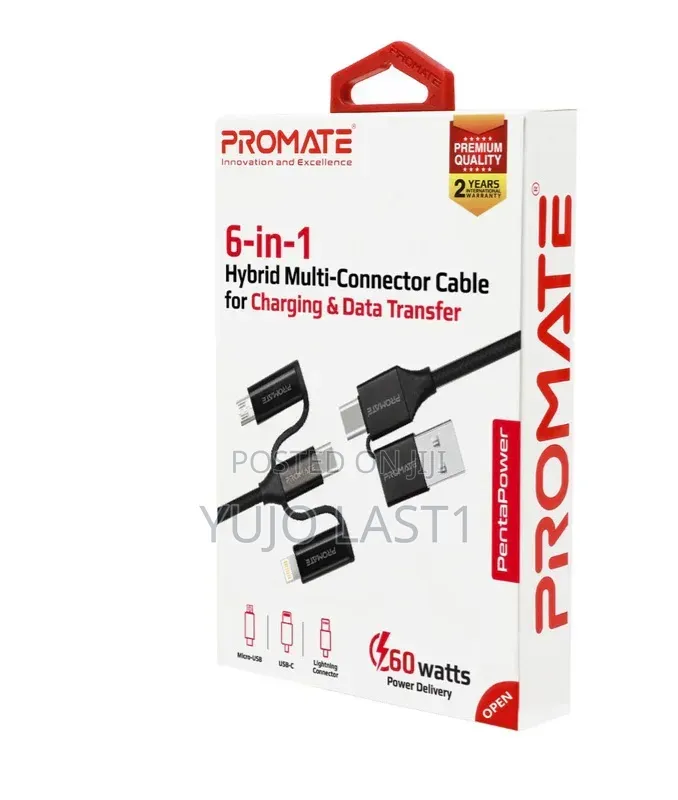 Promate PentaPower 60W 6-in-1 Cable